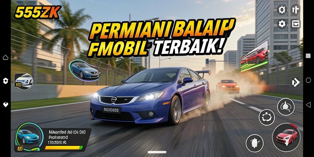 Tampilan gameplay mendebarkan di 555ZK dengan mobil balap yang cepat.