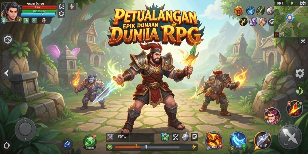 Screenshot gameplay RPG 5RT yang menampilkan pertempuran epik.