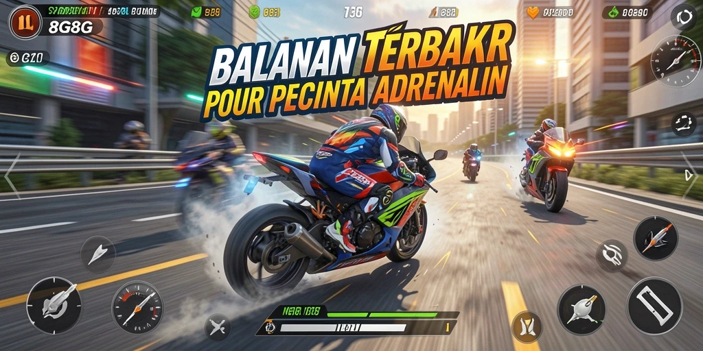 Tampilan gameplay seru di 8G8G dengan balapan motor.