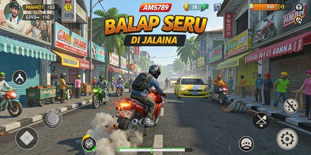 Screenshot utama AMS789 menampilkan aksi balap yang seru dan mendebarkan.