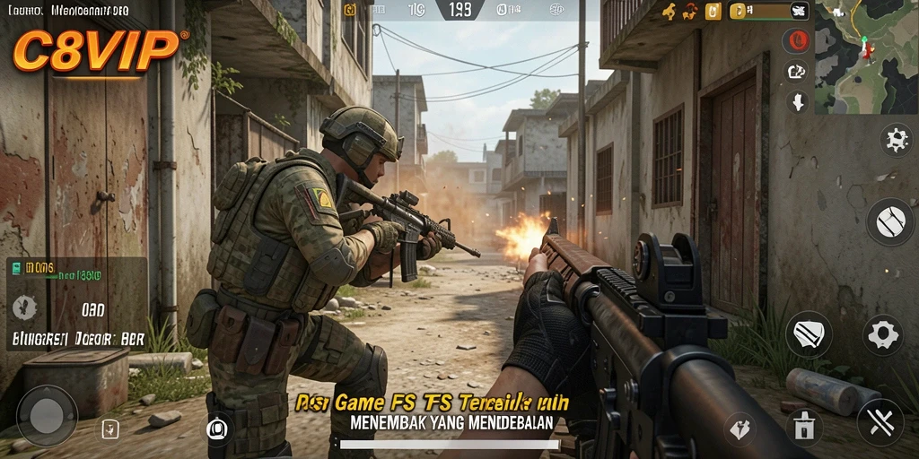 Tangkapan layar C8VIP menampilkan aksi menembak yang mendebarkan.