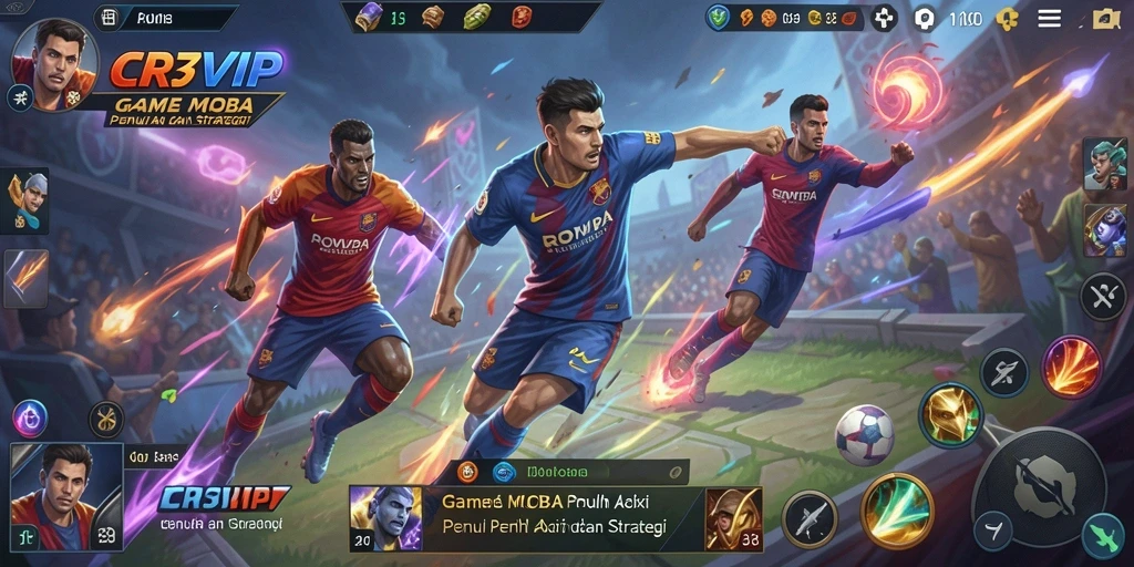 Screenshot menampilkan pertarungan intens dalam game MOBA CR7VIP.