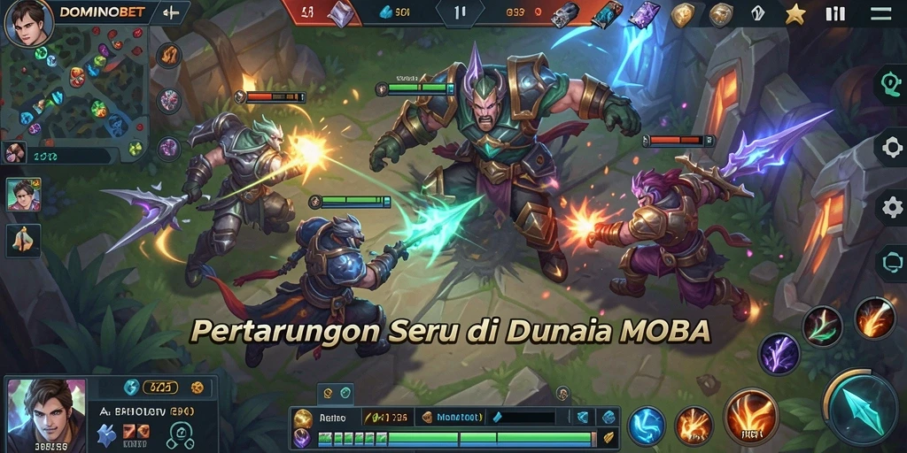 Tangkapan layar dari pertarungan seru dalam permainan MOBA DOMINOBET.