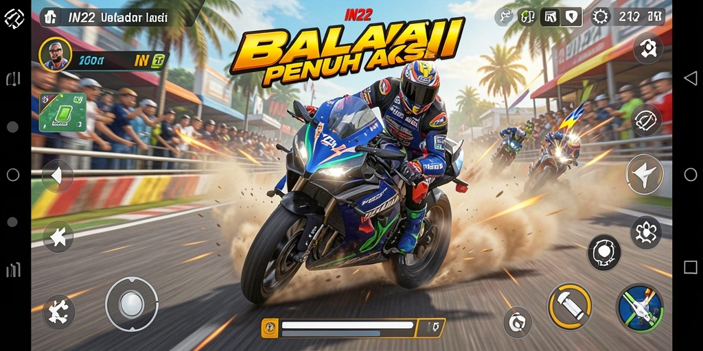 Gameplay seru balapan motor di IN22 dengan lintasan menantang.