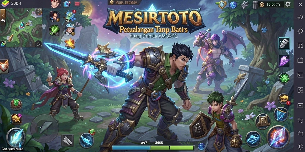 Screenshot dari gameplay <strong>MESIRTOTO</strong> dengan karakter beraksi di dunia fantasy.