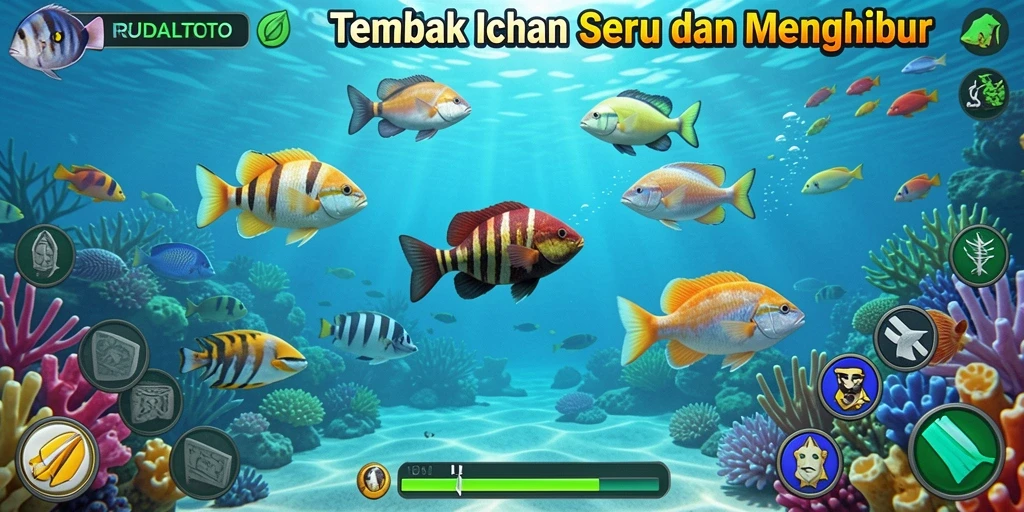 Tampilan gameplay Tembak Ikan yang menarik dan dinamis di RUDALTOTO.