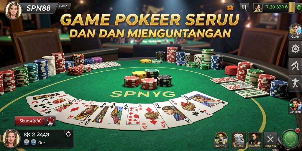 Screenshot gameplay SPN88 yang menunjukkan suasana Poker yang seru dan mendebarkan.