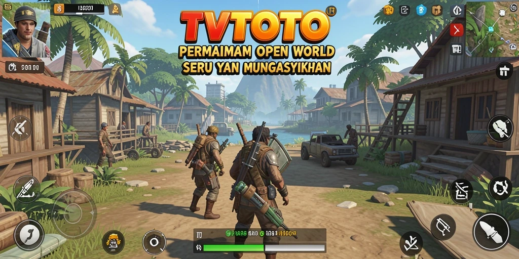 Tangkapan layar dari gameplay <strong>TVTOTO</strong> yang menunjukkan dunia Open World yang luas.