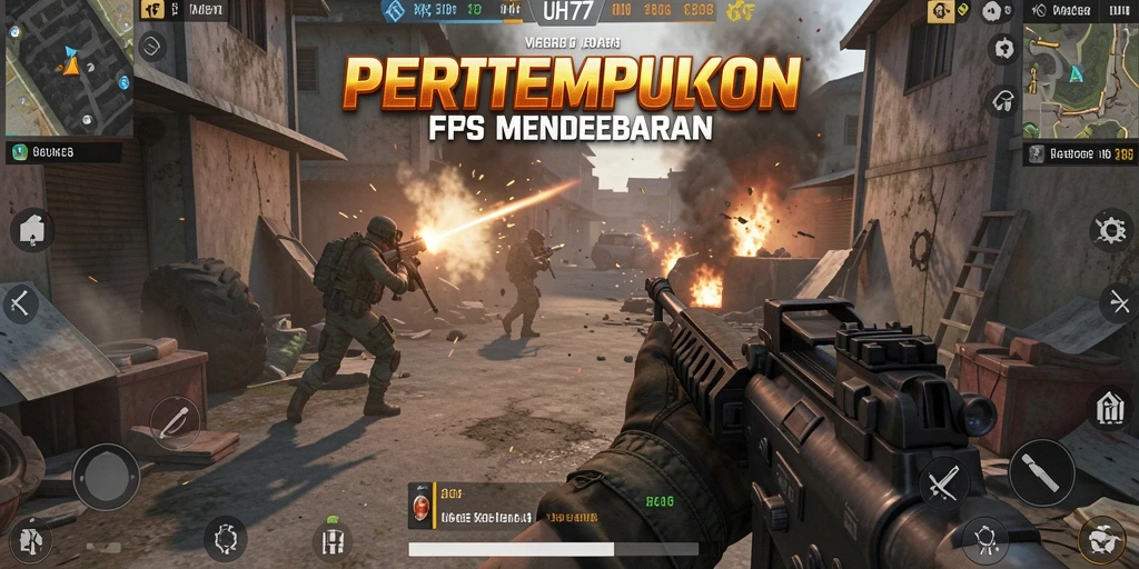 Screenshot gameplay UH77 dengan aksi tembak-menembak yang realistis.