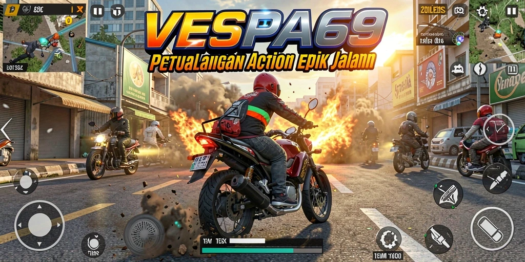 Screenshot VESPA69 menampilkan aksi balap penuh ketegangan.